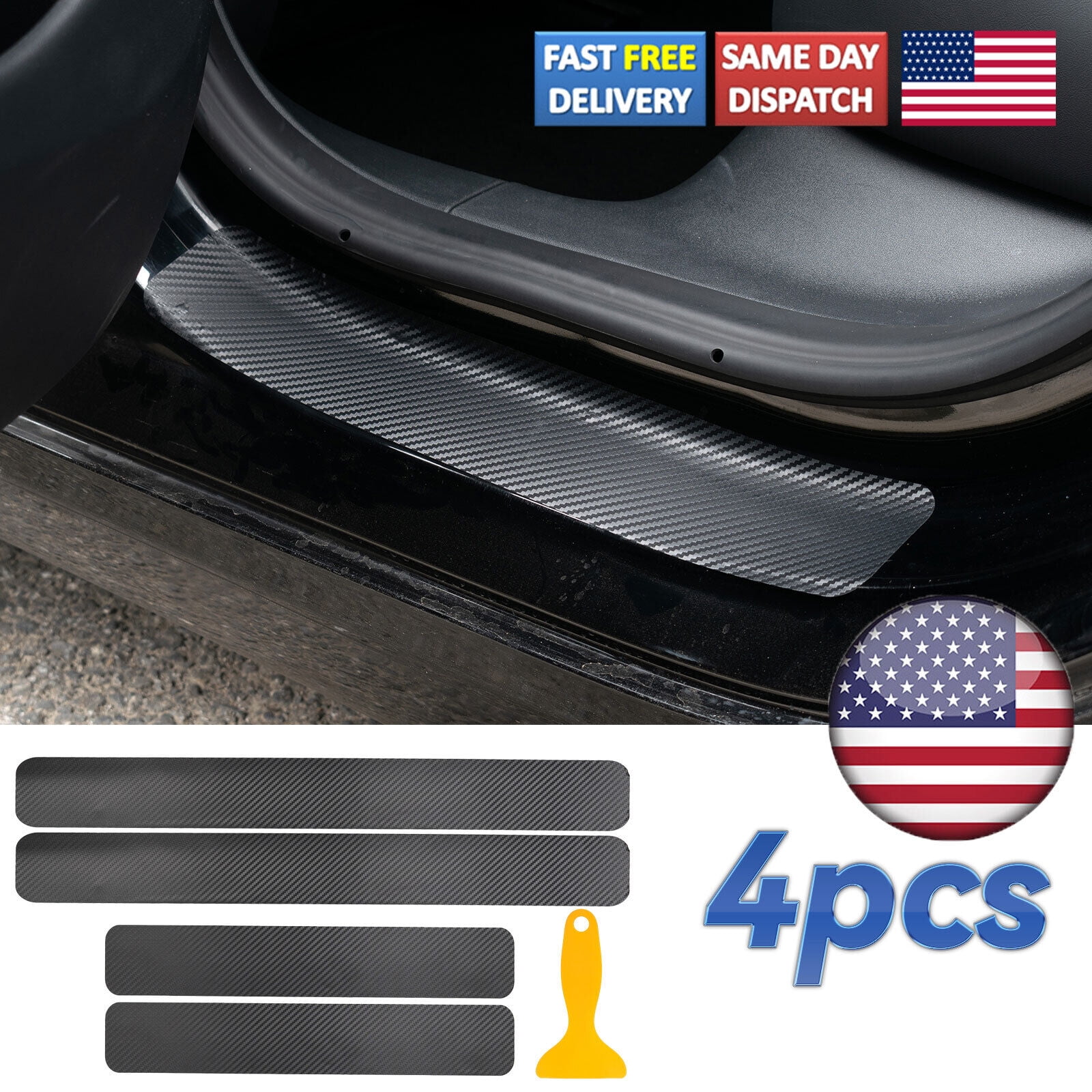 Carbon Fiber Car Door Plate Sill Scuff Cover Stickers Universal