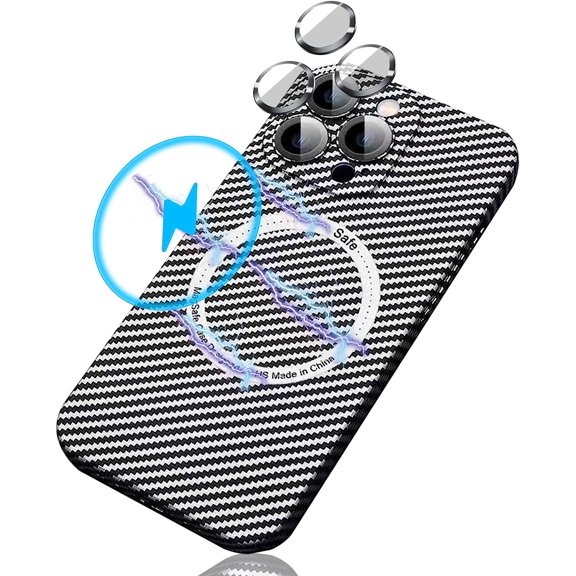 Carbon Fiber Case Compatible with iPhone 14 Pro Max Compatible with Magsafe Case, Ultra Slim Carbon Case with Camera Lens Protector Compatible with iPhone 14 Pro Max Magnetic Carbon Case Silver