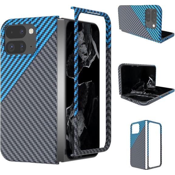 Carbon Fiber Case for Google Pixel 9 Pro Fold Case Aramid Fiber Ultra Thin Fit Slim Minimalist Scratch Resistant Military Grade Drop Protection Case with Wireless Charging, Black&Blue