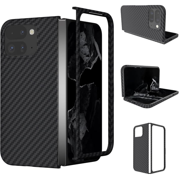 Carbon Fiber Case for Google Pixel 9 Pro Fold Case Aramid Fiber Ultra Thin Fit Slim Minimalist Scratch Resistant Military Grade Drop Protection Case with Wireless Charging, Black