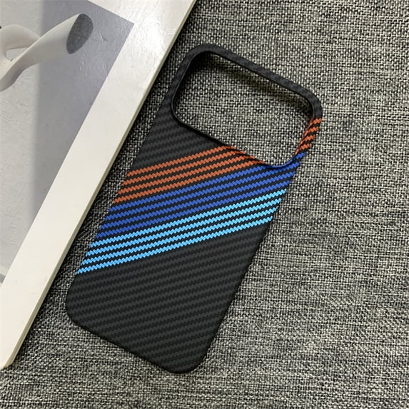 Carbon Fiber Case for iPhone 13, Support Wireless Charging, Aramid Weave Thin & Light Cover with a Caseless Feel, Colorful Stripes Design Drop Protection, E