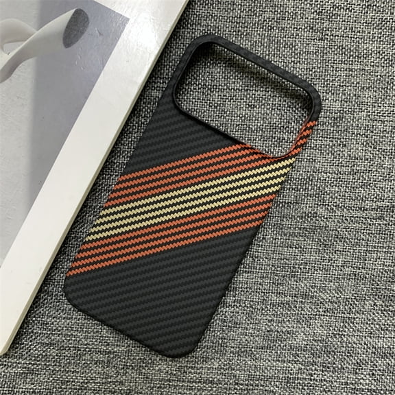 Carbon Fiber Case for iPhone 15 Pro Max, Support Wireless Charging, Aramid Weave Thin & Light Cover with a Caseless Feel, Colorful Stripes Design Drop Protection, C