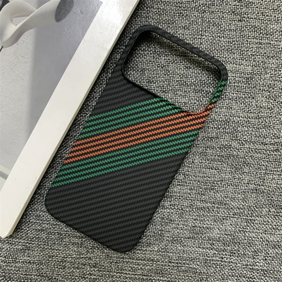 Carbon Fiber Case for iPhone 15 Pro Max, Support Wireless Charging, Aramid Weave Thin & Light Cover with a Caseless Feel, Colorful Stripes Design Drop Protection, A