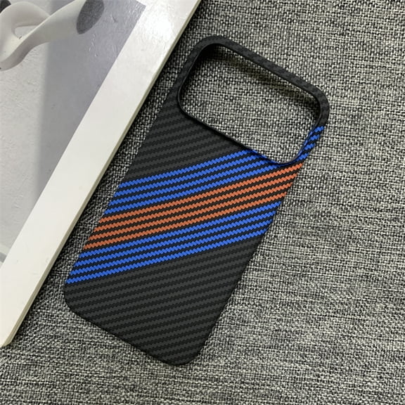 Carbon Fiber Case for iPhone 16 Pro Max, Support Wireless Charging, Aramid Weave Thin & Light Cover with a Caseless Feel, Colorful Stripes Design Drop Protection, B