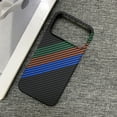thumbnail image 1 of Carbon Fiber Case for iPhone 16 Pro Max, Support Wireless Charging, Aramid Weave Thin & Light Cover with a Caseless Feel, Colorful Stripes Design Drop Protection, D, 1 of 9