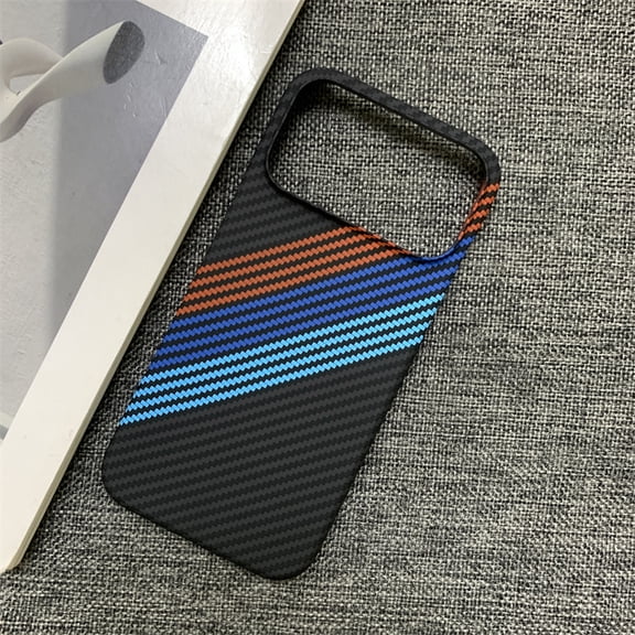 Carbon Fiber Case for iPhone 16 Pro, Support Wireless Charging, Aramid Weave Thin & Light Cover with a Caseless Feel, Colorful Stripes Design Drop Protection, E