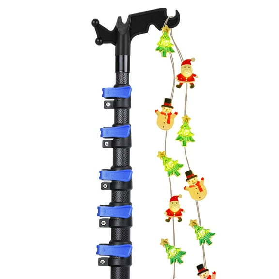 Carbon Fiber Christmas Light Pole Hanger Tool Tree, 4.7 to 24FT Telescopic Extension Pole with Utility Hook for Holiday Light Installation, Multi Purpose Pole with Universal Thread Lightweight