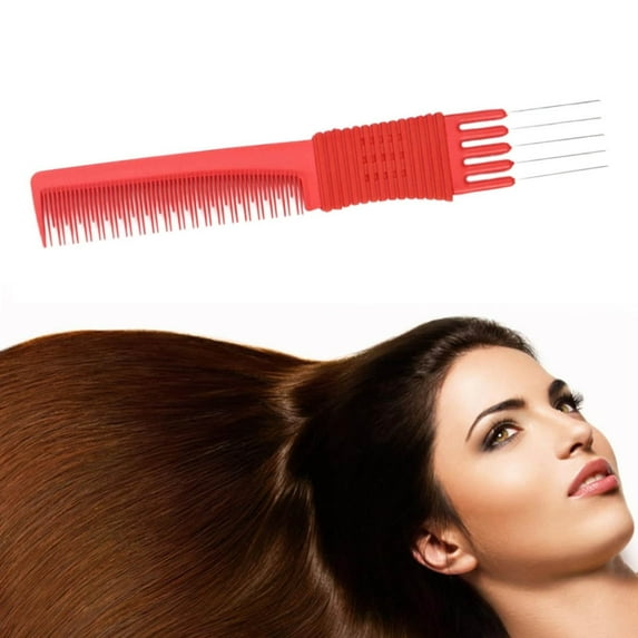 Carbon Fiber Comb Steel Needle Comb Curly Hair Comb Red - Hair Pick Double Side Pick Salon Teasing Back Combs with Steel Lift Teasing Combs with Metal Prong Combs for Women, Back T Makeup Organizers