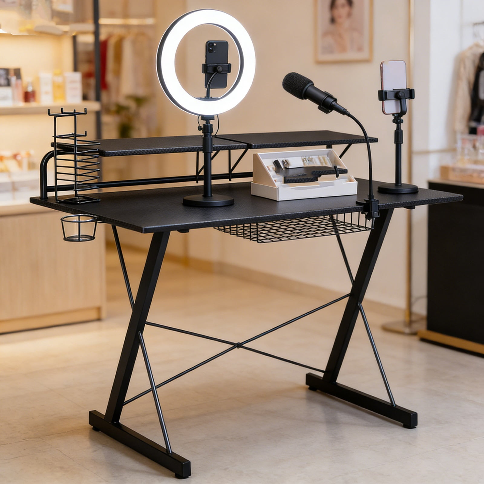 Carbon Fiber Gaming & Office Desk  Ergonomic Standing Desk with Built-In Shelves | Smart Height-Adjustable Electric Table for Home Office & Multi-Scene Use