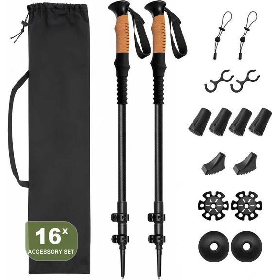 Carbon Fiber Hiking Trekking Poles - Ultra  Carbon Hiking Sticks with Cork Grips & Quick Flip Locks, 2 count Lightweight Hiking Poles & -Terrain Accessories for Women & Men, Senior