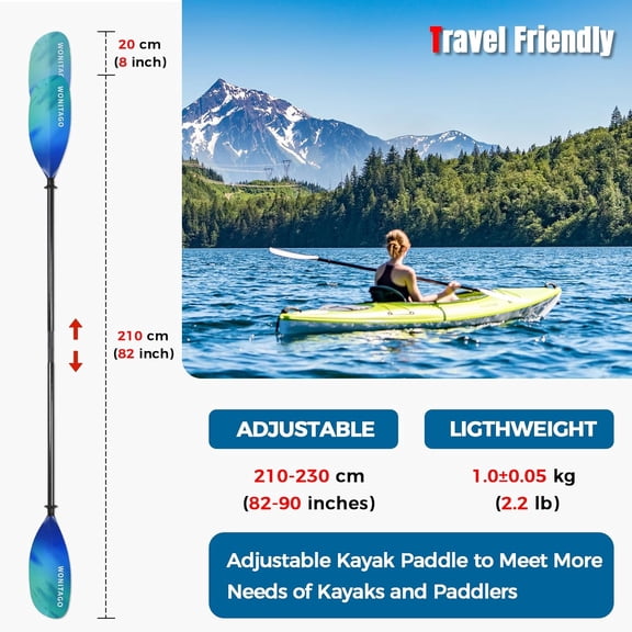Carbon Fiber Kayak Paddle 3-Piece Adjustable Oar with Nylon Blade for All Levels