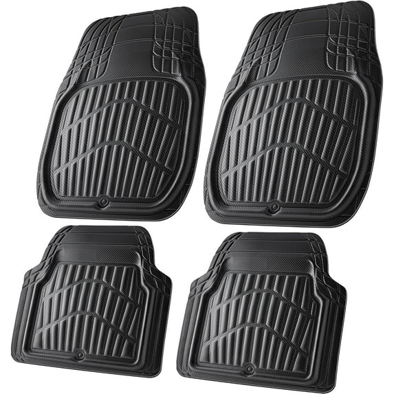 Carbon Fiber Leather Car Floor Mats -3D Waterproof All Weather, Universal Trim to Fit & Anti-Slip Burr Bottom Safety & Light Easy Clean Install for SUV Truck Auto Sedan Van(Black)