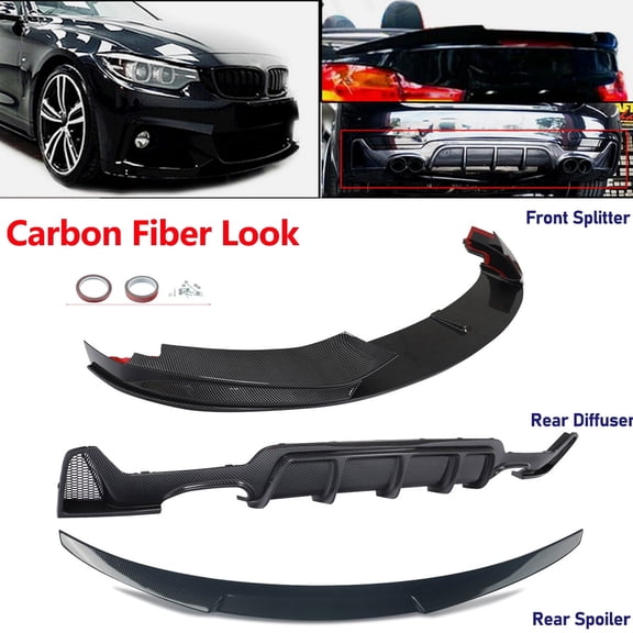 For BMW 4 Series F33 M Sport Kits Front Lip Splitter & Rear Diffuser M4 Style Trunk Spoiler Carbon Color