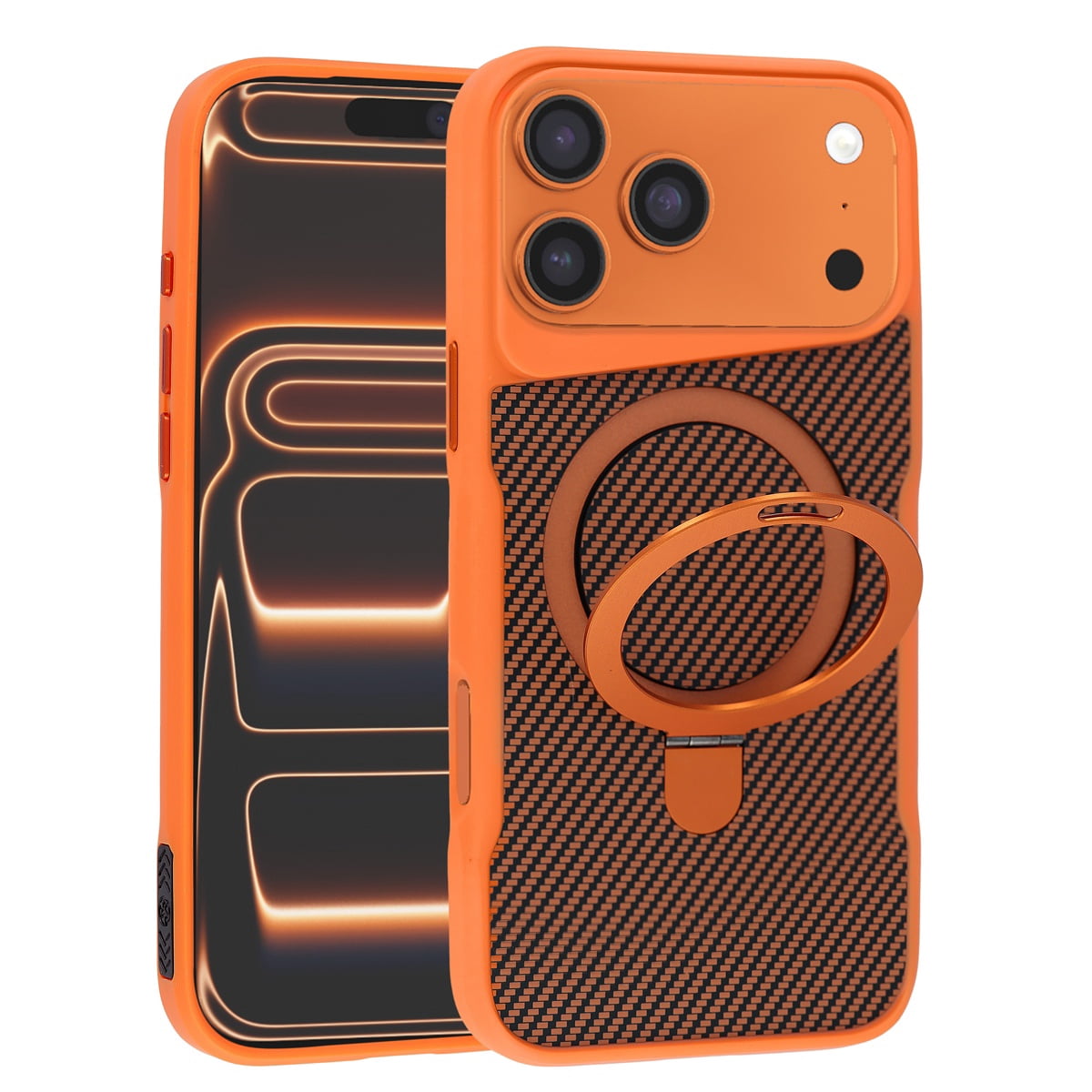 Carbon Fiber Magnetic Kickstand Case for iPhone 17 Pro Max