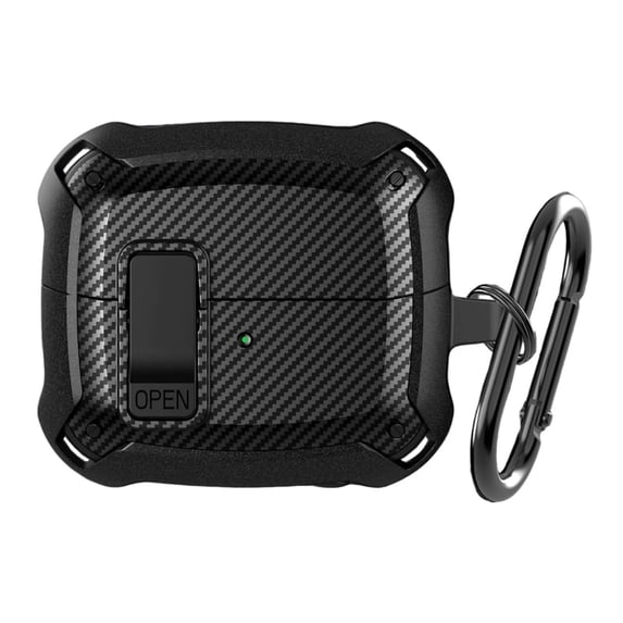 Carbon Fiber PC Case for Samsung Galaxy Buds 3/Buds 3 Pro (2024) with Keychain, Military Secure Lock Shockproof Protective Cover for Woman Man,Black