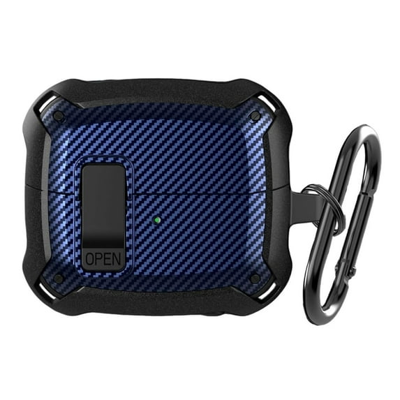 Carbon Fiber PC Case for Samsung Galaxy Buds 3/Buds 3 Pro (2024) with Keychain, Military Secure Lock Shockproof Protective Cover for Woman Man,Blue