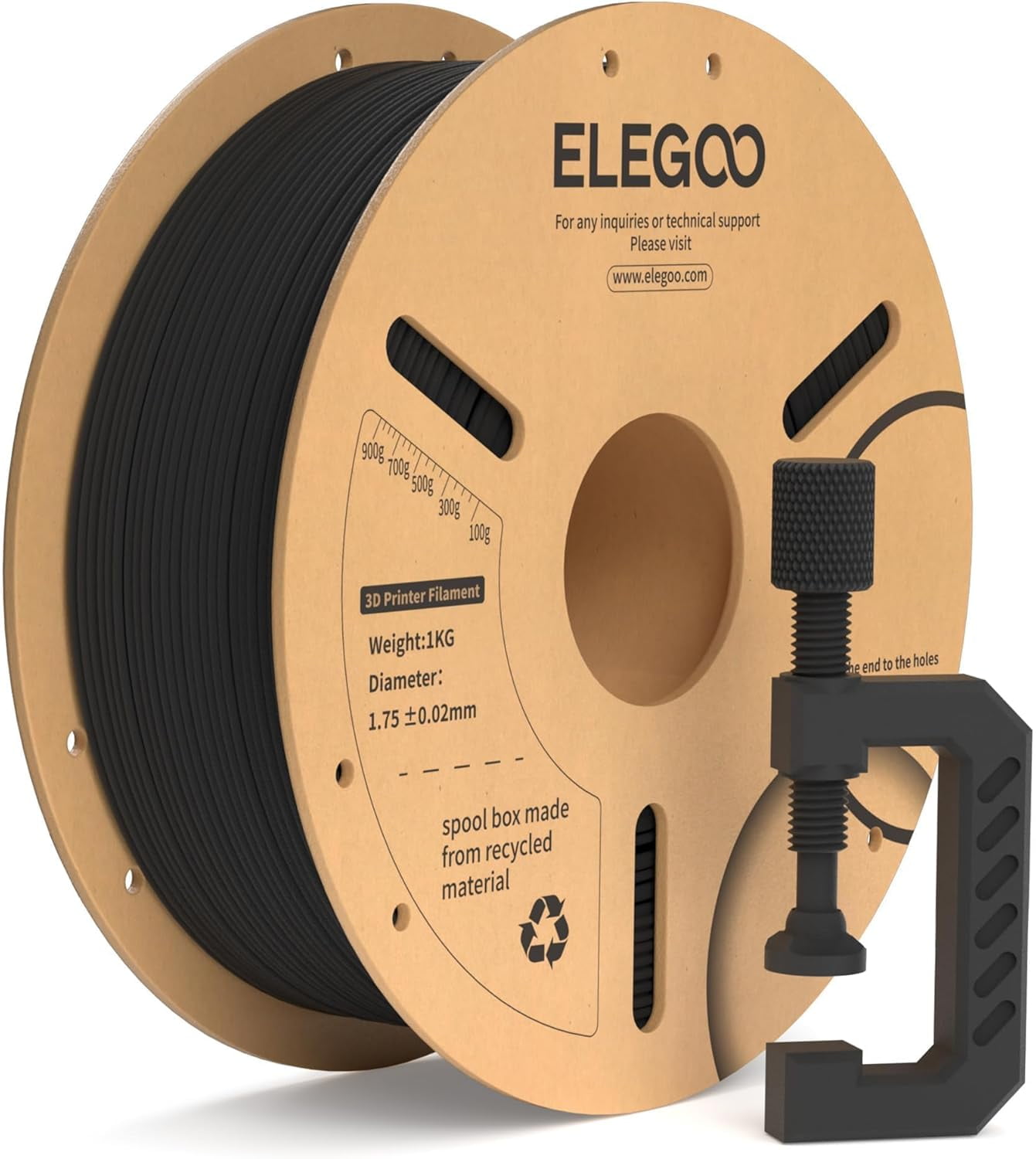 Carbon Fiber PLA Filament 1.75mm Black 1KG, PLA-CF Strong 3D Printer Filament Dimensional Accuracy +/- 0.02mm, 1kg Cardboard Spool(2.2lbs) Fits for Most FDM 3D Printers
