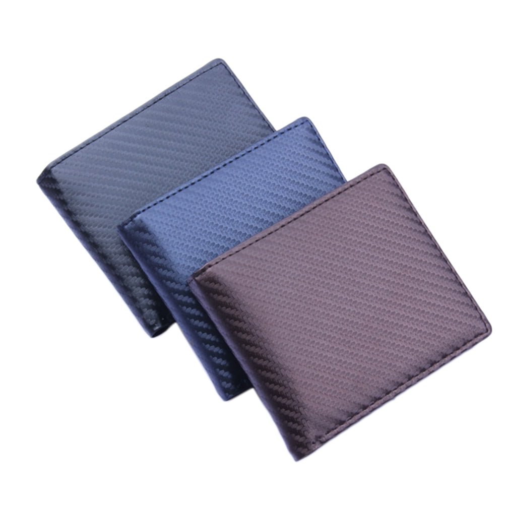 Carbon Fiber Pattern PU Leather Bifold Short Wallet for Men Small
