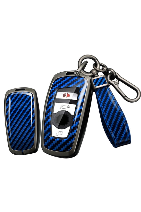 Lightweight White Carbon Fiber Smart Key Fob Protector with Keychain Compatible with BMW 1 3 4 5 6 7 Series X3 X4 X5 X6 M5 M6 3GT 5GT Keyless Entry Remote Shell