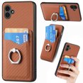 thumbnail image 1 of Carbon Fiber Patterned Case Compatible with Samsung A04E, Wallet Case with Card Holder, 360°Rotation Ring Holder Stand, PU Leather Card Slots Protective Cover for Samsung Galaxy A04E, Brown, 1 of 8