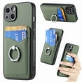 thumbnail image 1 of Carbon Fiber Patterned Case Compatible with iPhone 13, Wallet Case with Card Holder, 360°Rotation Ring Holder Stand, PU Leather Card Slots Protective Cover For iPhone 13, Green, 1 of 8