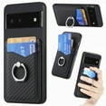 thumbnail image 1 of Carbon Fiber Patterned Case for Google Pixel 6, Wallet case with [360°Rotation Ring Kickstand] Credit Card Holder,PU Leather Shockproof Cover Women Men for Google Pixel 6, Black, 1 of 8