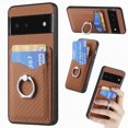 thumbnail image 1 of Carbon Fiber Patterned Case for Google Pixel 6, Wallet case with [360°Rotation Ring Kickstand] Credit Card Holder,PU Leather Shockproof Cover Women Men for Google Pixel 6, Brown, 1 of 8