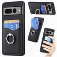 thumbnail image 1 of Carbon Fiber Patterned Case for Google Pixel 7 Pro, Wallet case with [360°Rotation Ring Kickstand] Credit Card Holder,PU Leather Shockproof Cover Women Men for Google Pixel 7 Pro, Black, 1 of 8