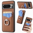 thumbnail image 1 of Carbon Fiber Patterned Case for Google Pixel 8 Pro, Wallet case with [360°Rotation Ring Kickstand] Credit Card Holder,PU Leather Shockproof Cover Women Men for Google Pixel 8 Pro, Brown, 1 of 8