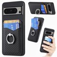 thumbnail image 1 of Carbon Fiber Patterned Case for Google Pixel 8 Pro, Wallet case with [360°Rotation Ring Kickstand] Credit Card Holder,PU Leather Shockproof Cover Women Men for Google Pixel 8 Pro, Black, 1 of 8