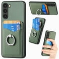 thumbnail image 1 of Carbon Fiber Patterned Case for Samsung S22, Wallet case with [360°Rotation Ring Kickstand] Credit Card Holder,PU Leather Shockproof Cover Women Men for Samsung Galaxy S22, Green, 1 of 8
