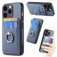 thumbnail image 1 of Carbon Fiber Patterned Case for iPhone 12 Pro, Wallet case with [360°Rotation Ring Kickstand] Credit Card Holder,PU Leather Shockproof Cover Women Men For iPhone 12 Pro, Blue, 1 of 8