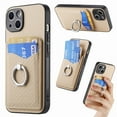 thumbnail image 1 of Carbon Fiber Patterned Case for iPhone 14 Plus, Wallet case with [360°Rotation Ring Kickstand] Credit Card Holder,PU Leather Shockproof Cover Women Men For iPhone 14 Plus, Khaki, 1 of 8