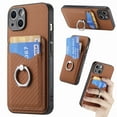 thumbnail image 1 of Carbon Fiber Patterned Case for iPhone 14 Plus, Wallet case with [360°Rotation Ring Kickstand] Credit Card Holder,PU Leather Shockproof Cover Women Men For iPhone 14 Plus, Brown, 1 of 8
