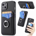 thumbnail image 1 of Carbon Fiber Patterned Case for iPhone 14 Plus, Wallet case with [360°Rotation Ring Kickstand] Credit Card Holder,PU Leather Shockproof Cover Women Men For iPhone 14 Plus, Black, 1 of 8