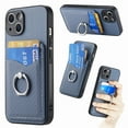 thumbnail image 1 of Carbon Fiber Patterned Case for iPhone 14 Plus, Wallet case with [360°Rotation Ring Kickstand] Credit Card Holder,PU Leather Shockproof Cover Women Men For iPhone 14 Plus, Blue, 1 of 8