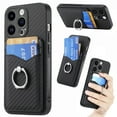 thumbnail image 1 of Carbon Fiber Patterned Case for iPhone 14 Pro Max, Wallet case with [360°Rotation Ring Kickstand] Credit Card Holder,PU Leather Shockproof Cover Women Men For iPhone 14 Pro Max, Black, 1 of 8