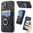 thumbnail image 1 of Carbon Fiber Patterned Case for iPhone 15, Wallet case with [360°Rotation Ring Kickstand] Credit Card Holder,PU Leather Shockproof Cover Women Men For iPhone 15, Black, 1 of 8