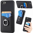 thumbnail image 1 of Carbon Fiber Patterned Case for iPhone 7 / 8 / SE 2020 / SE 2022, Wallet case with [360°Rotation Ring Kickstand] Credit Card Holder,PU Leather Shockproof Cover Women Men, Black, 1 of 8
