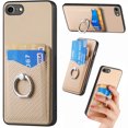 thumbnail image 1 of Carbon Fiber Patterned Case for iPhone 7 / 8 / SE 2020 / SE 2022, Wallet case with [360°Rotation Ring Kickstand] Credit Card Holder,PU Leather Shockproof Cover Women Men, Khaki, 1 of 8