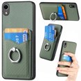 thumbnail image 1 of Carbon Fiber Patterned Case for iPhone XR, Wallet case with [360°Rotation Ring Kickstand] Credit Card Holder,PU Leather Shockproof Cover Women Men for iPhone XR, Green, 1 of 8