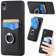 thumbnail image 1 of Carbon Fiber Patterned Case for iPhone XR, Wallet case with [360°Rotation Ring Kickstand] Credit Card Holder,PU Leather Shockproof Cover Women Men for iPhone XR, Black, 1 of 8