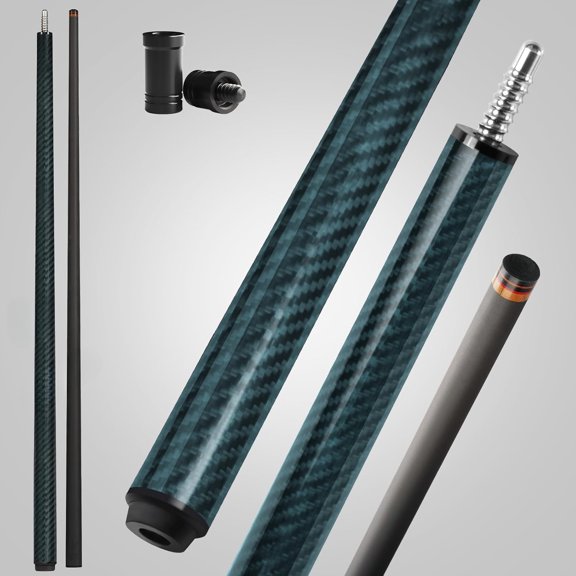 Carbon Fiber Pool Cue, Premium Carbon Fiber Shaft, Pro Taper Billiard cue sticks with Multi-layer Tip, Wrapless Grip, 3/8-8 Joint, Low Deflection Pool Cue for beginner or intermediate at Home & Bar
