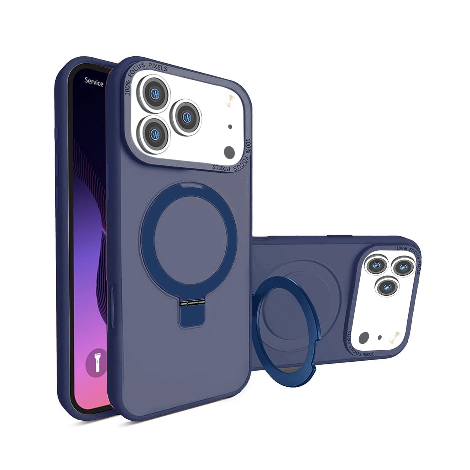Carbon Fiber Protective Case with Kickstand & Wireless Charging for iPhone 17 Pro Max - Dark Blue