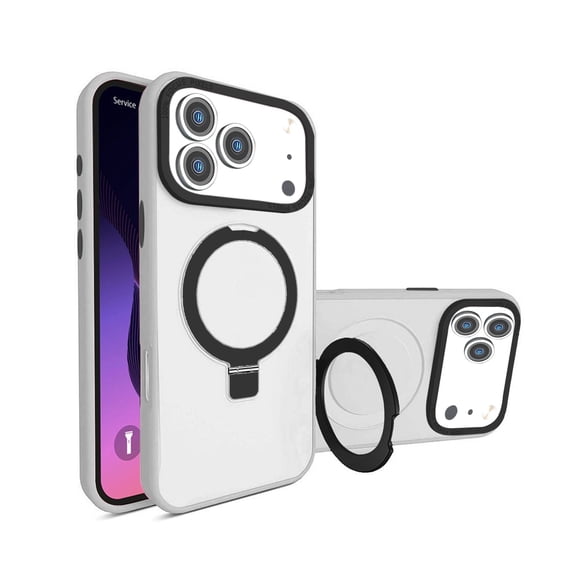 Carbon Fiber Ring Stand Case with Wireless Charging for iPhone 17 Pro Max - White