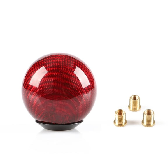 Carbon Fiber Shift Knob Gear,Universal Carbon Fiber Style Round Ball Shift Knob with 3 Adapter Shift Lever (Red)