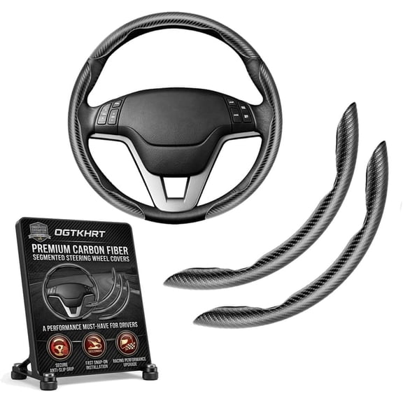 Carbon Fiber Silicone Anti-Slip Car Steering Wheel Cover Universal Fit for 14–16 in Wheels Carbon Fiber Wrap Real Racing Design Protective Interior Accessories for Cars, Suvs, Trucks(Black*2)