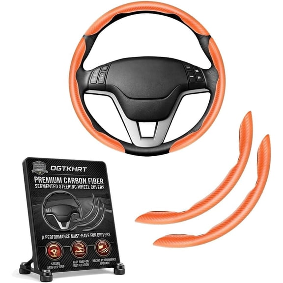 Carbon Fiber Silicone Anti-Slip Car Steering Wheel Cover Universal Fit for 14–16 in Wheels Carbon Fiber Wrap Real Racing Design Protective Interior Accessories for Cars, Suvs, Trucks(Orange*2)