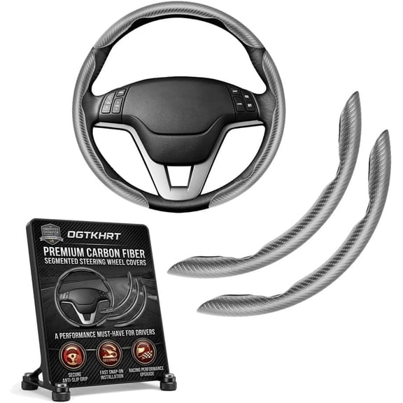 Carbon Fiber Silicone Anti-Slip Car Steering Wheel Cover Universal Fit for 14–16 in Wheels Carbon Fiber Wrap Real Racing Design Protective Interior Accessories for Cars, Suvs, Trucks(Gray*2)