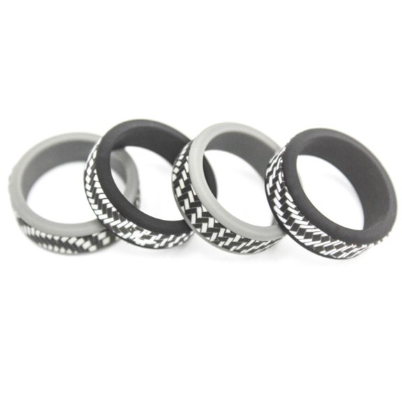 Carbon Fiber Silicone Wedding Rings Mens, Breathable Silicone Rings for Men, Edge Rubber Wedding Engagement Bands Comfort for Workout, 8mm Wide-2.5mm Thick - SIZE 12